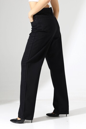 Yüksek Bel Düz Paça Siyah Pantolon